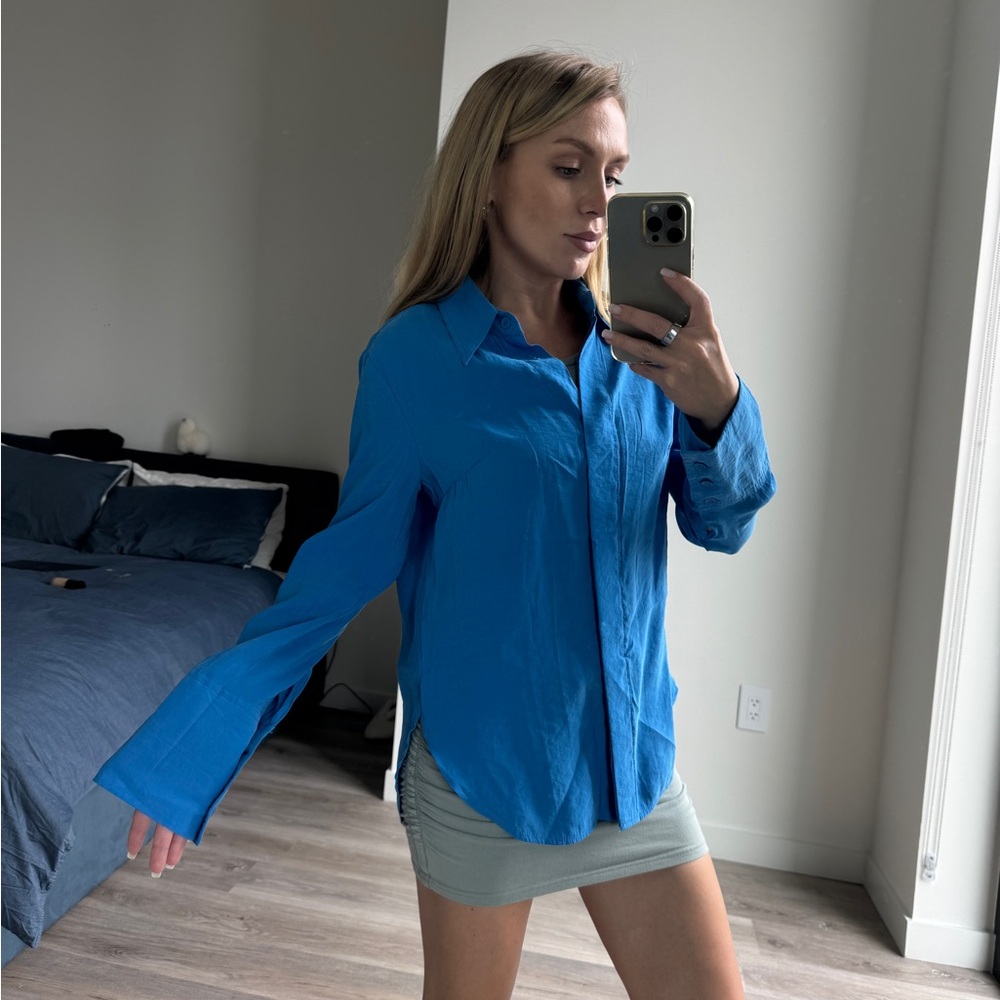Topshop Vibrant Blue Button-Down Shirt